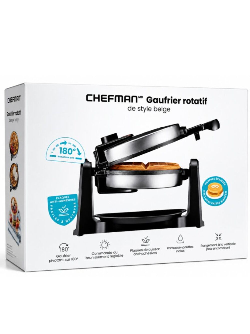 Chefman Belgian Waffle Maker Rotating 180° Nonstick NEW in Box
